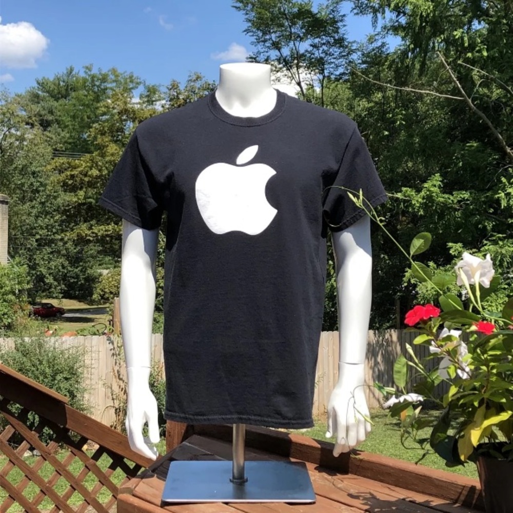 Apple Computer Classic Logo Design Black T Shirt Mens L Gildan Mac Macintosh